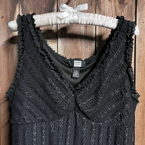 Studio 1940 Whimsigoth Romantic Black Feminine Ruffle Lace 90’s Y2K Tank Sz L - Picture 4 of 13